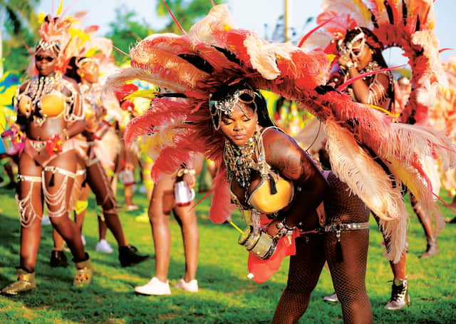 Dancers prepare to take part in the Parade of Troupes, a highlight of Anguilla's annual carnival