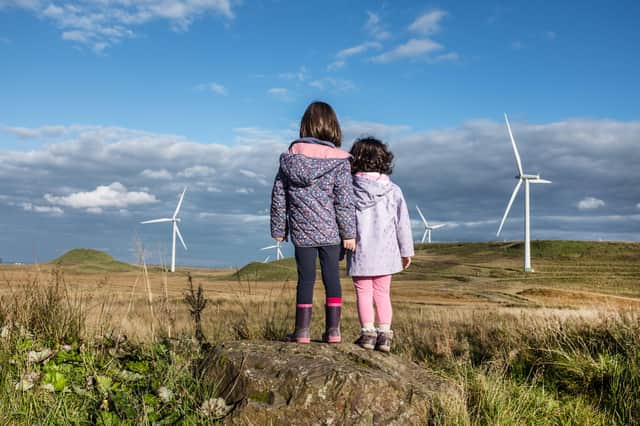 11/10/16 . Whitelee Windfarm, G76 0QQ.  Stock shot of windfarm, wind turbines ,gv, GV, renewable energy, ELECTRICITY, electricity, wind, green energy , wind power, energy, wind energy.  Just 20 minutes from central Glasgow, Whitelee has lots to offer for visitors of all ages. Located on the edge of the UK's largest windfarm, the Visitor Centre is the place to learn all about renewable energy and is the access point to over 130kms of trails for cycling, walking and other outdoor activities.