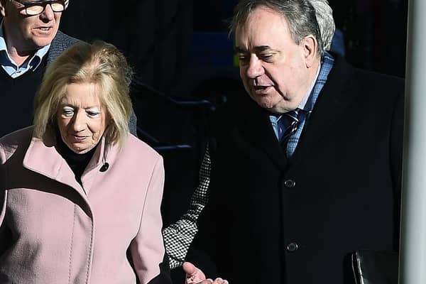 Former First Minister Alex Salmond arrives with his wife Moira outside the High Court in Edinburgh, where he was cleared of all charges