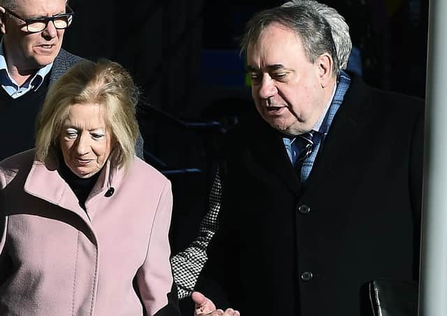 Former First Minister Alex Salmond arrives with his wife Moira outside the High Court in Edinburgh, where he was cleared of all charges