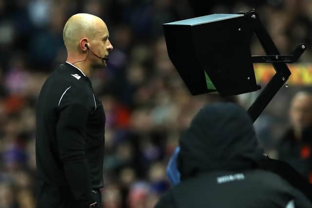 Polish ref Szymon Marciniak used VAR to award a penalty for Bayer Leverkusen against Rangers in the Europa League at Ibrox. Picture: Ian MacNicol/Getty