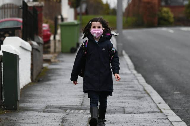 Picture: John Devlin. 17/03/2020. GLASGOW. Stock shot for corona virus uk. coronavirus (COVID-19). Child , girl wearing a face mask.