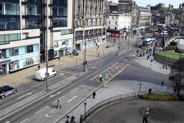 Pic Lisa Ferguson 17/03/2020
Edinburgh centre city today is almost a ghost city,
princes street, frederick street, tourist buses, empty buses, empty tourist bus, hanover street, waverly bridge, waverly station, masks, tourists, trams, emoty pavements, empty streets, royal mille, high street, castle street, hand sanitsier, busy shos, ques