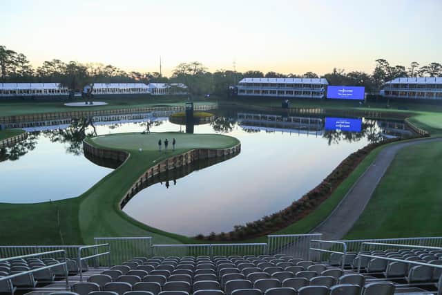 The gallery around the 17th green at Sawgrass was empty with the cancellation of this month's Players Championship. Picture: Getty.