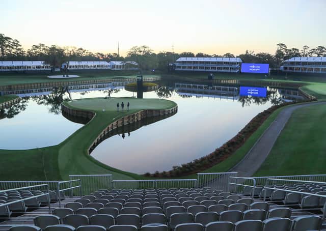 The gallery around the 17th green at Sawgrass was empty with the cancellation of this month's Players Championship. Picture: Getty.