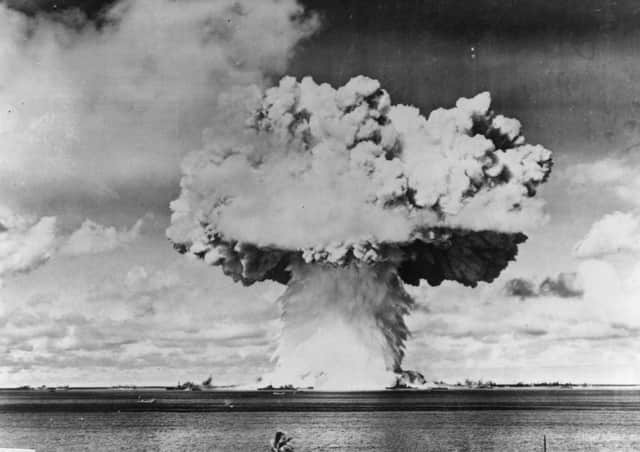 An atomic bomb test explosion off Bikini Atoll, Micronesia. Picture: Keystone/Getty Images