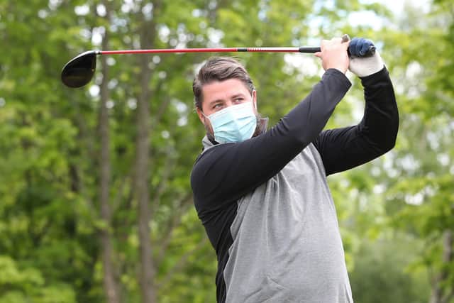 A golfer at Allerton Manor in Liverpool after the lifting of coronavirus lockdown restrictions on some leisure activities in England. Picture: Peter Byrne/PA Wire