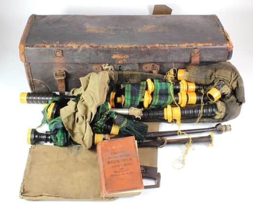 A set of bagpipes said to have been recovered from the Somme