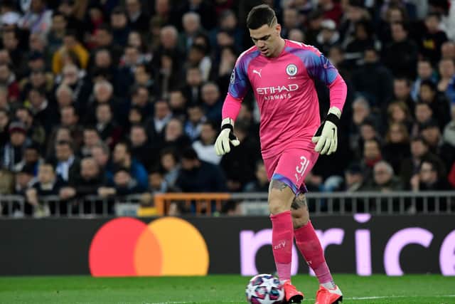 Manchester City’s Brazilian goalkeeper Ederson is comfortable on the ball but most keepers are ‘shut your eyes bad’ in possession, says Terry Christie. Picture: Javier Soriano/AFP