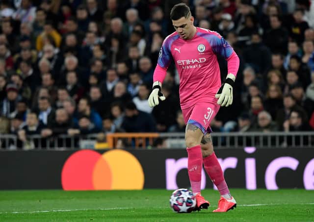 Manchester City’s Brazilian goalkeeper Ederson is comfortable on the ball but most keepers are ‘shut your eyes bad’ in possession, says Terry Christie. Picture: Javier Soriano/AFP