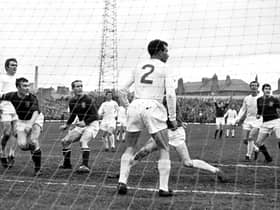 Bobby Wilson scores Dundee's equaliser against Leeds in the Fairs Cup semi-final first leg at Dens Park in May 1968. Picture: TSPL
