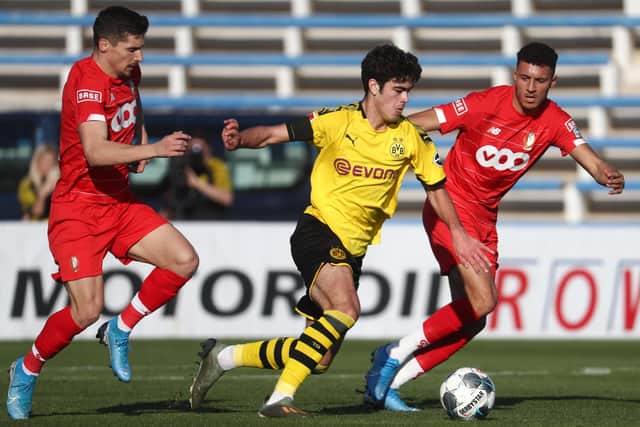 Borussia Dortmund's Giovanni Reyna, centre, is regarded as one of the brightest young talents in world football. Picture: BELGA MAG/AFP via Getty Images