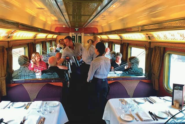 Dinner is served in the restaurant car. Picture: Lisa Young