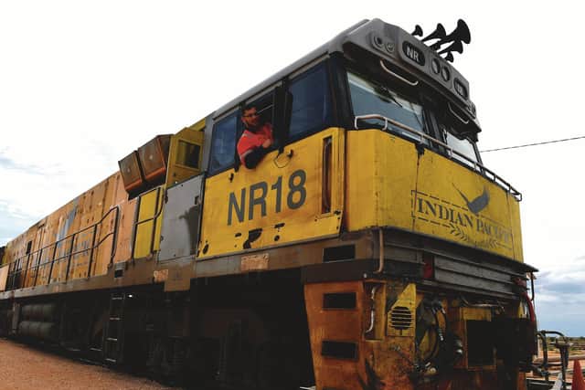 Driver JD Mller aboard the locomotive of the Indian Pacific train. Picture: Lisa Young