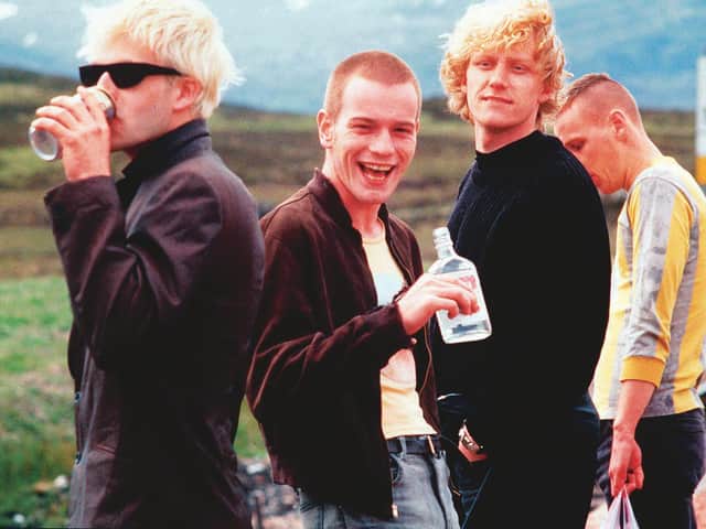McKidd as Tommy in Trainspotting, 1996, with Jonny Lee Miller, Ewan McGregor and Ewen Bremner