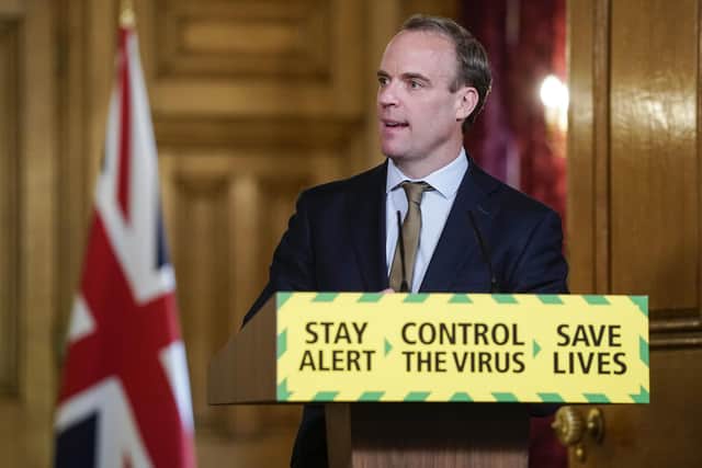 Foreign secretary Dominic Raab speaking during a media briefing in Downing Street, London. Picture: Andrew Parsons/10 Downing Street/Crown Copyright/PA Wire