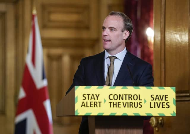 Foreign secretary Dominic Raab speaks during a media briefing in Downing Street, London. Picture: Andrew Parsons/10 Downing Street/Crown Copyright/PA Wire