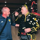 Steve Clarke chats with a Scotland fan ahead of last year's Euro 2020 qualifier in Cyprus. Picture: Alan Harvey/SNS