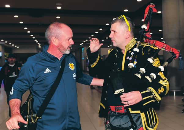 Steve Clarke chats with a Scotland fan ahead of last year's Euro 2020 qualifier in Cyprus. Picture: Alan Harvey/SNS