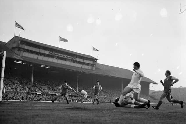 Ferenc Puskas scores from a narrow angle to make the score 3-1 to Real Madrid. Picture: TSPL.