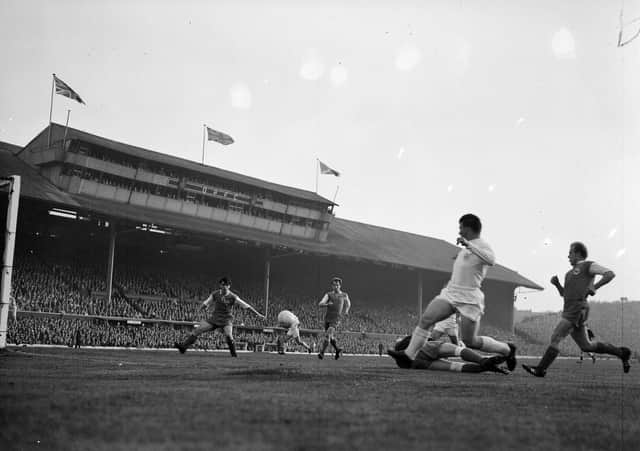 Ferenc Puskas scores from a narrow angle to make the score 3-1 to Real Madrid. Picture: TSPL.