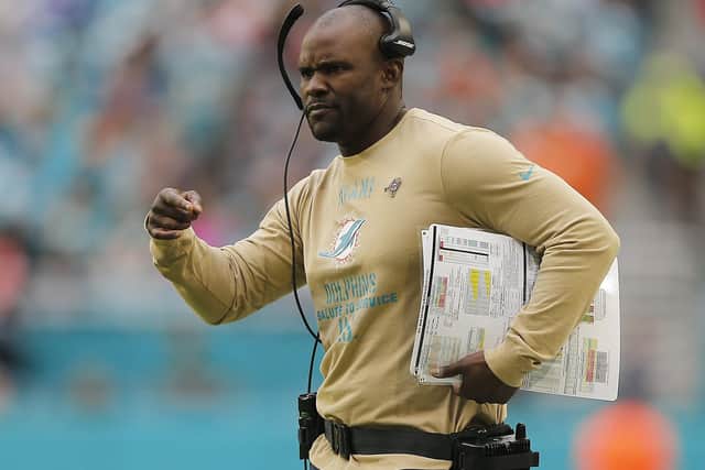 Brian Flores of Miami Dolphins is one of only four current head coaches among the 32 NFL clubs who represent ethnic minorities. Picture: Getty.