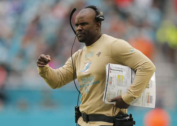 Brian Flores of Miami Dolphins is one of only four current head coaches among the 32 NFL clubs who represent ethnic minorities. Picture: Getty.