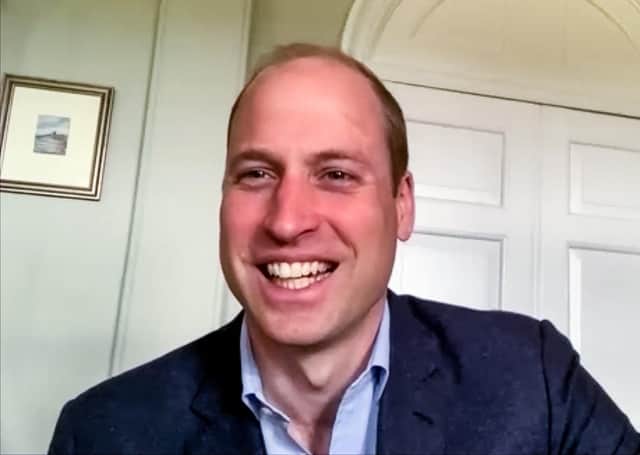 The Duke of Cambridge speaking via video call to a charity in Glasgow that provides hot and healthy meals for vulnerable families during the coronavirus pandemic. Picture: Kensington Palace/PA Wire