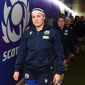 Scotland captain Rachel Malcolm leads her team out to face England at Murrayfield. Picture: Ross MacDonald/SNS/SRU
