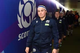 Scotland captain Rachel Malcolm leads her team out to face England at Murrayfield. Picture: Ross MacDonald/SNS/SRU