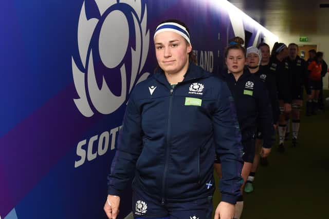 Scotland captain Rachel Malcolm leads her team out to face England at Murrayfield. Picture: Ross MacDonald/SNS/SRU