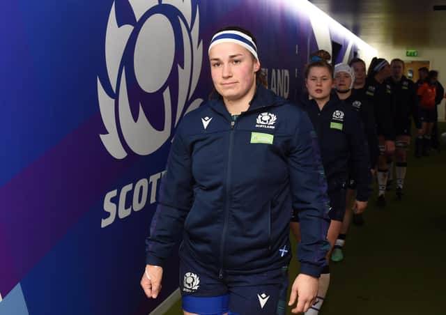 Scotland captain Rachel Malcolm leads her team out to face England at Murrayfield. Picture: Ross MacDonald/SNS/SRU