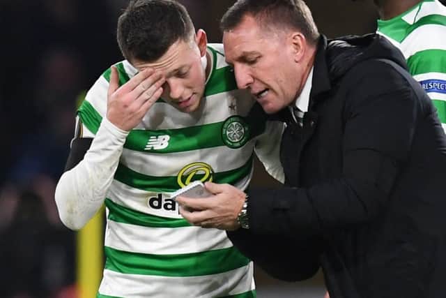 Callum McGregor with former Celtic manager Brendan Rodgers. Picture: Craig Williamson/SNS