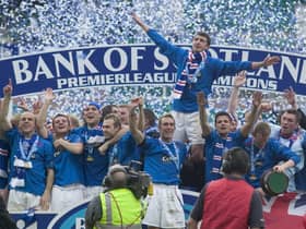 
Shota Arveladze leads the Rangers title celebrations at Easter Road. Aubrey Washington/SNS