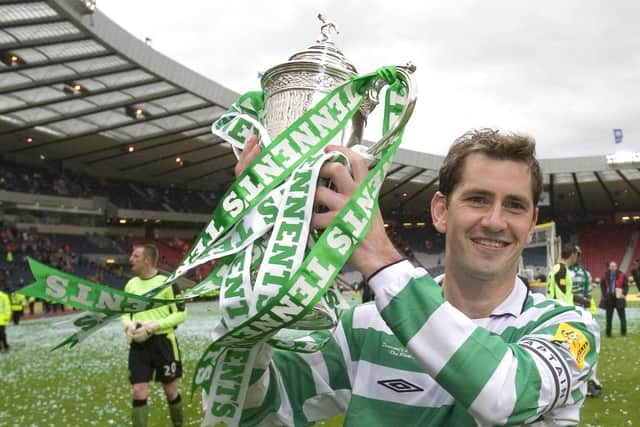 Jackie McNamara with the Scottish Cup in 2005 which he lifted as Celtic captain after a 1-0 over Dundee United. Picture: Alan Harvey/SNS