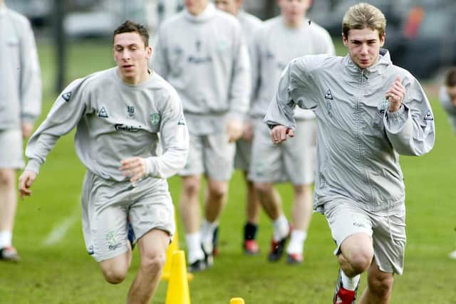 Scott Brown and Kevin Thomson training with Hibs in 2004. Picture: SNS
