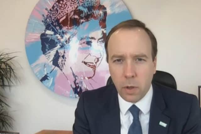 Health Secretary Matt Hancock gives evidence to the Commons Health Committee via video link on Covid-19. Picture: PA Wire
