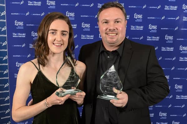 Laura Muir and her coach Andy Young at the Scottish Athletics Awards. Picture: Bobby Gavin