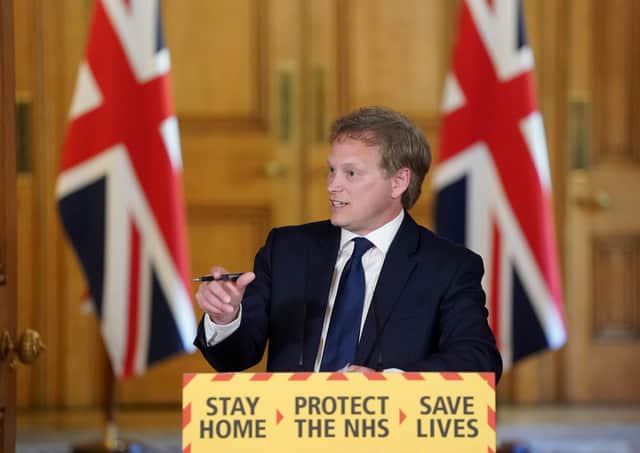 UK Transport Secretary Grant Shapps speaking during a remote press conference. Picture: AP