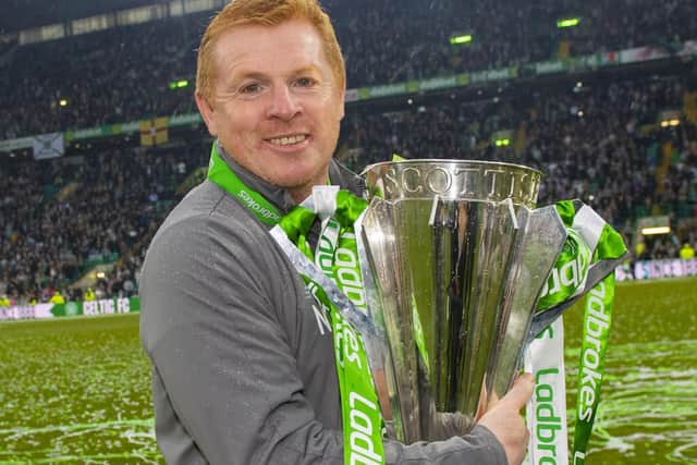 Celtic manager Neil Lennon is close to getting his hands on the Ladbrokes Premiership trophy once again. Picture: SNS
