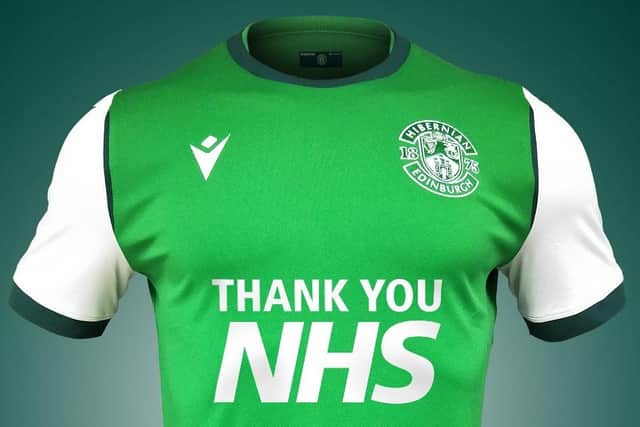 Hibs will bear the words 'Thank You NHS' on the front of their new shirts when next season gets underway.