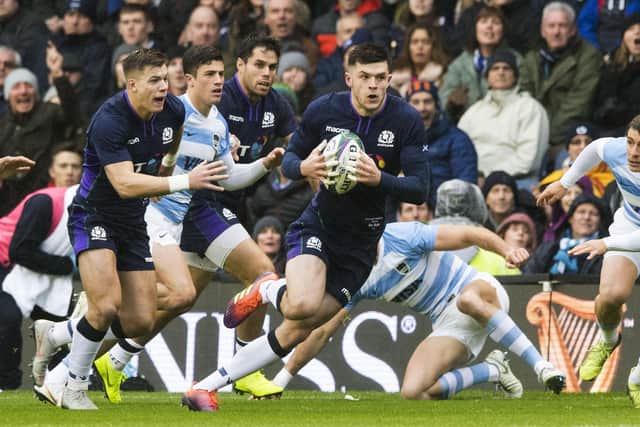 Scotland's Blair Kinghorn in action against Argentina at Murrayfield in November 2018. The SRU will hope the coronavirus pandemic relents so that this autumn’s series can go ahead. Picture: Paul Devlin/SNS