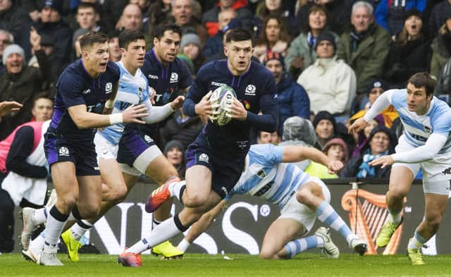Scotland's Blair Kinghorn in action against Argentina at Murrayfield in November 2018. The SRU will hope the coronavirus pandemic relents so that this autumn’s series can go ahead. Picture: Paul Devlin/SNS