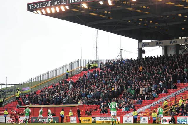 Action from Aberdeen's 3-1 win over Hibs at Pittodrie on the final weekend of the Premiership before the shutdown