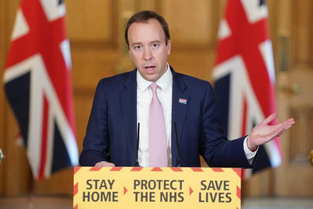 Britain's Health Secretary Matt Hancock attending a remote press conference to update the nation on the Covid-19 pandemic. Picture: Pippa Fowles/10 Downing Street/AFP