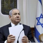 Israeli Prime Minister Benjamin Netanyahu chairs the weekly cabinet meeting in Jerusalem. Picture: Gali Tibbon/Pool via AP