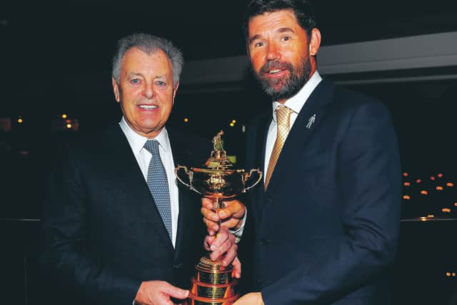 Past and present: Former Ryder Cup captain Bernard Gallacher with Europe's current skipper Padraig Harrington. Picture: Luke Walker/Getty Images