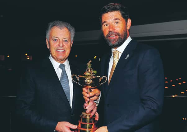 Past and present: Former Ryder Cup captain Bernard Gallacher with Europe's current skipper Padraig Harrington. Picture: Luke Walker/Getty Images