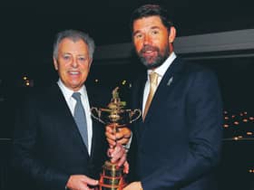 Past and present: Former Ryder Cup captain Bernard Gallacher with Europe's current skipper Padraig Harrington. Picture: Luke Walker/Getty Images