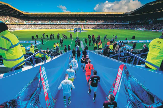 Hearts and Celtic run out at Murrayfield for their Betfred Cup semi-final in 2018.  Picture: Ross Parker/SNS